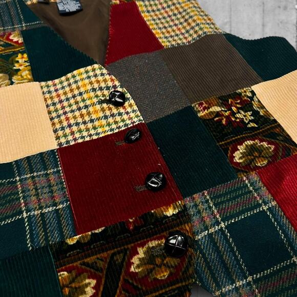 ★ Liz Claiborne Vintage Patchwork Plaid, Floral, & Houndstooth Patterned Vest ★ - Picture 2 of 6